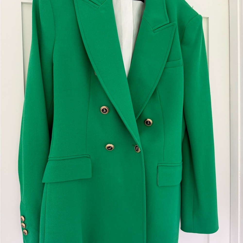 Zara Bright Green Double-Breasted Blazer with Gold Buttons